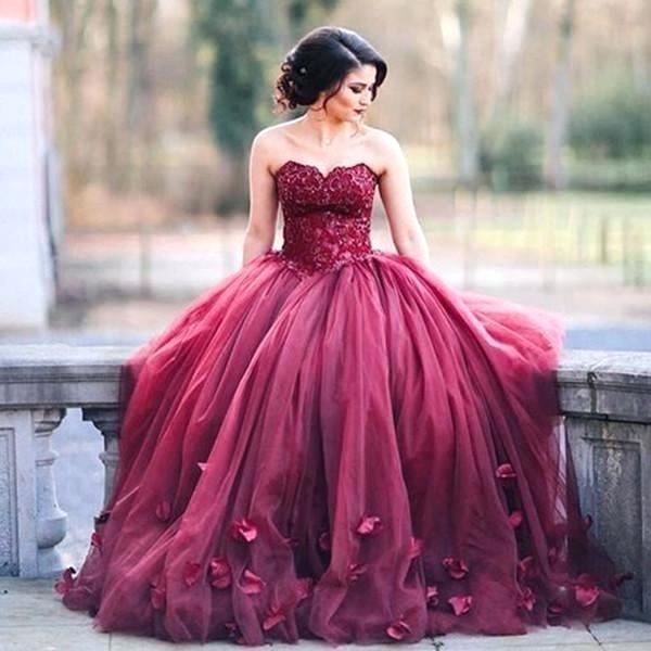 Dark red stunning sweetheart vera wang style simple fit and flare sweeping train wedding dresses TB