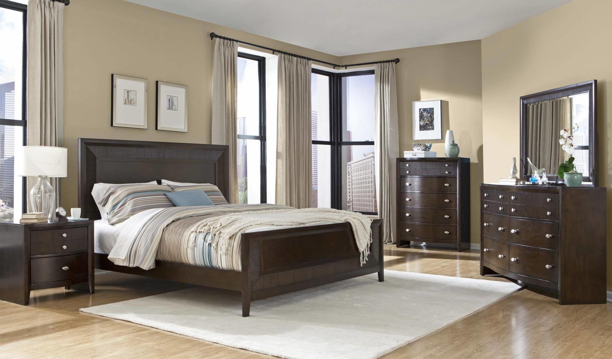 espresso wood bedroom furniture with high bed frame